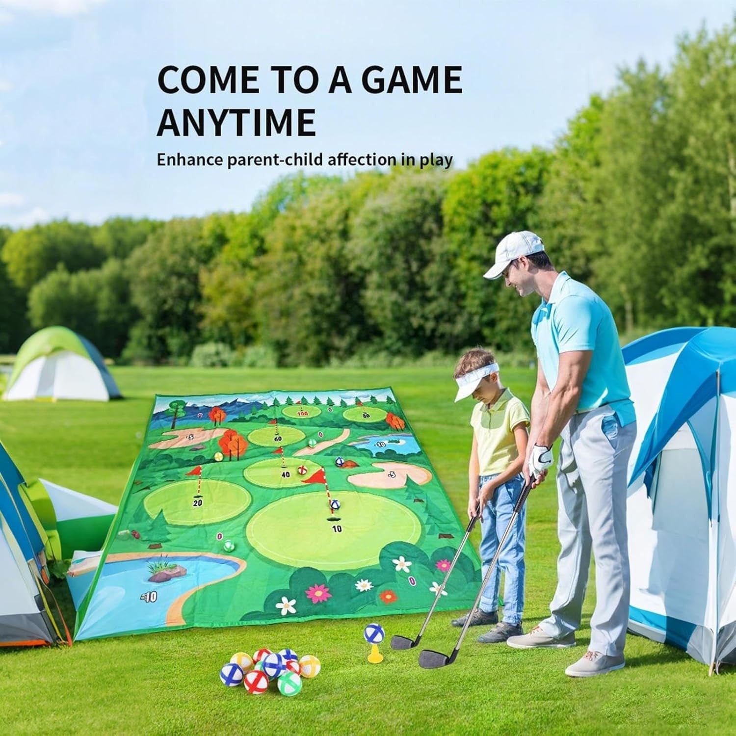 Golf Practice Mat 42x42 Indoor Outdoor Swing Trainer Target Game Set