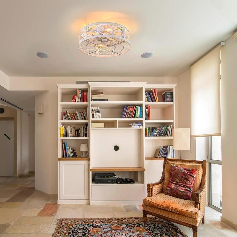 Flush Mount Ceiling Fan Light Remote App Control Quiet Indoor 6-Speed E27