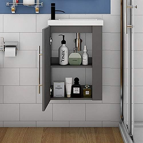 Grey Cloakroom Wall Hung Vanity Unit with Basin Compact Sink Storage Cabinet