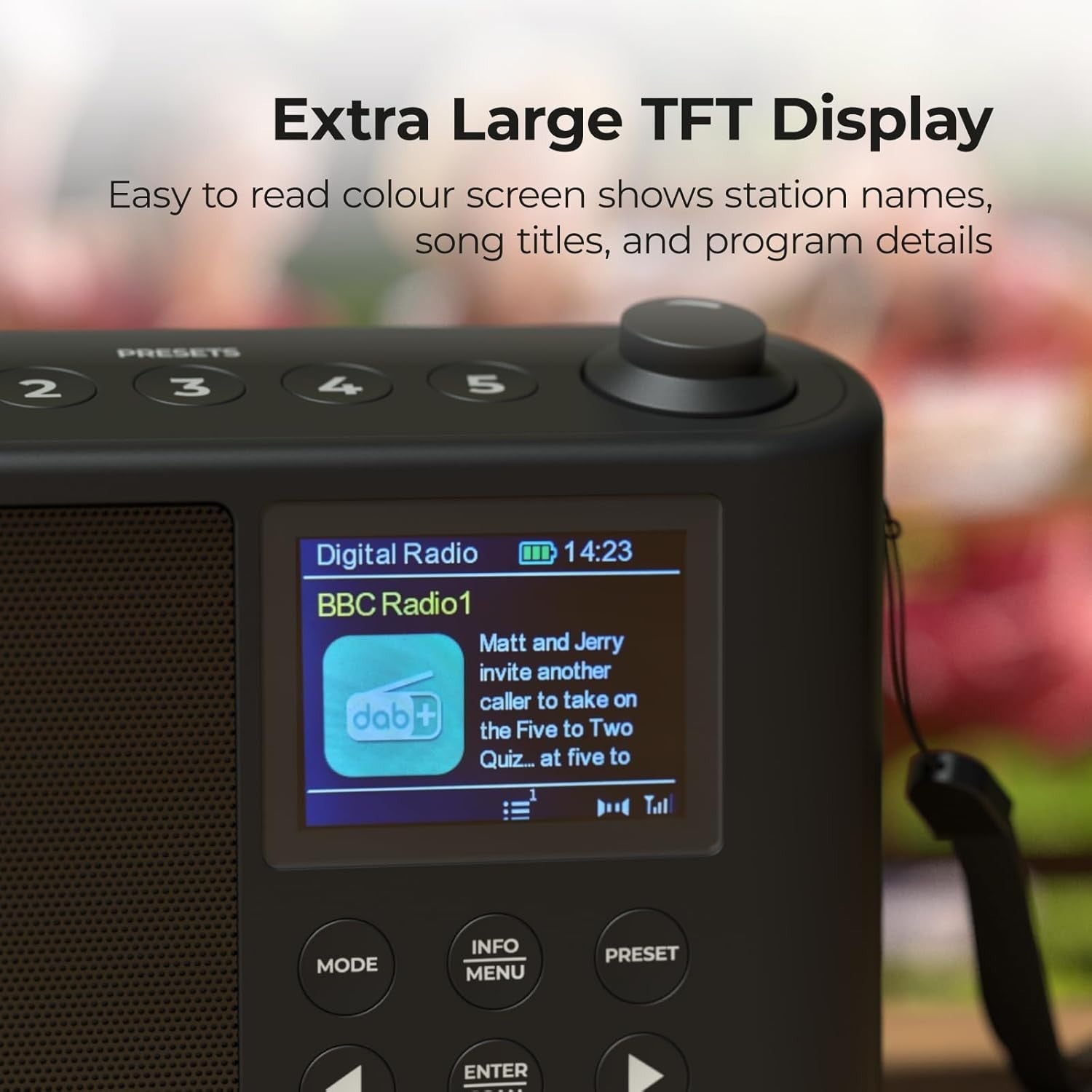 Portable DAB+ FM Radio XL LCD Display USB Rechargeable 10H Playback
