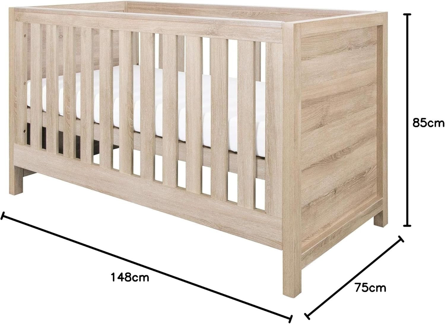 3in1 Wooden Baby Cot Bed Toddler Day Bed Adjustable Rails Oak 140x70cm