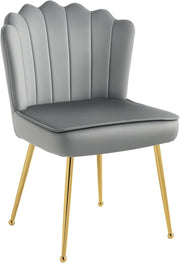 Grey Shell Velvet Accent Chair Gold Metal Legs Modern Vanity Lounge Seat