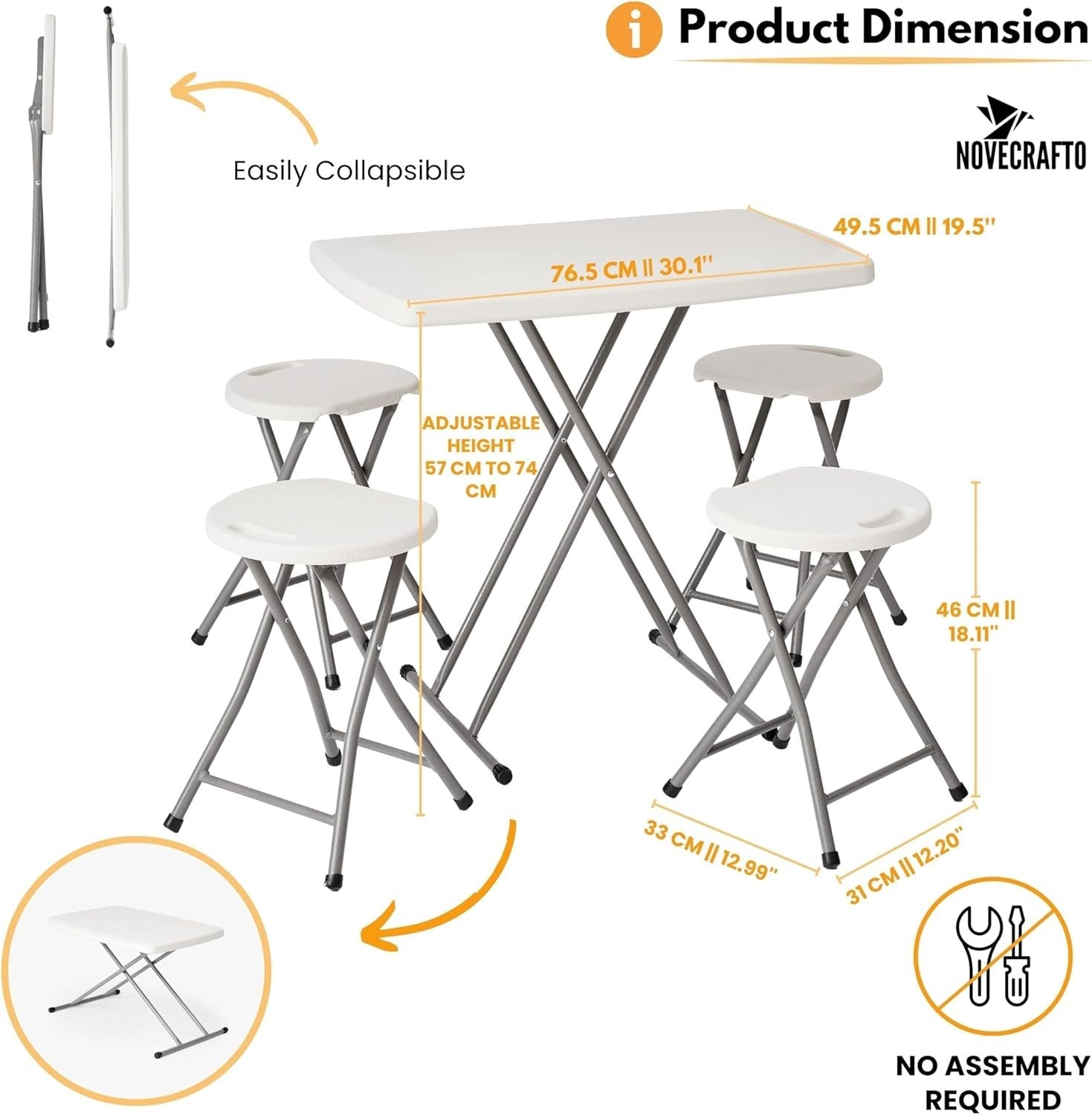 Portable Small Folding Table & Stool Set Lightweight Adjustable Camping