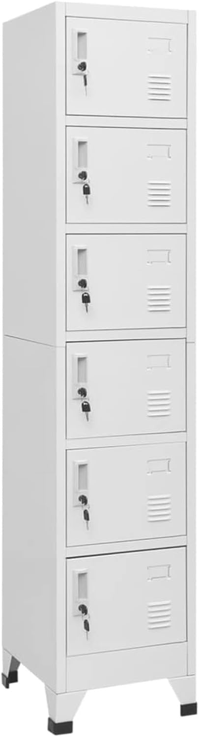 6 Door Grey Metal Locker Cabinet Lockable Steel Storage Cupboard Office Gym