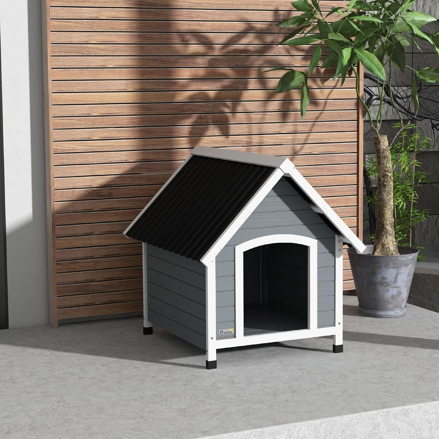Outdoor Wooden Dog House Elevated Shelter Waterproof Kennel for Medium Dogs