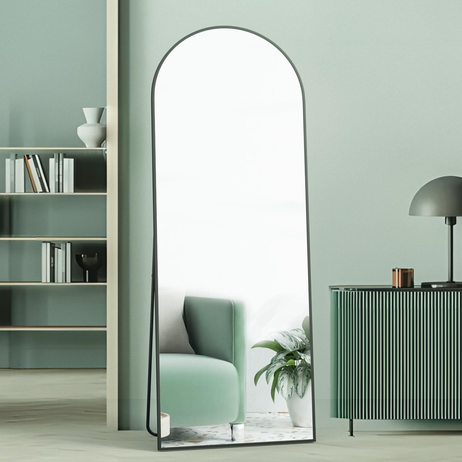 Arch Full Length Mirror 162x53cm Black Wall Leaning Floor Standing Modern