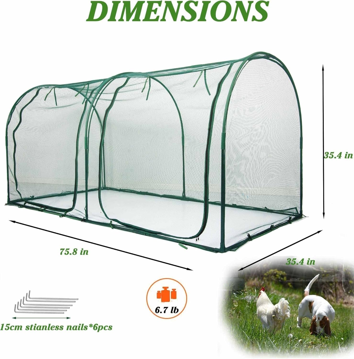 Portable Chicken Run Walk In Poultry Pen 180x90cm