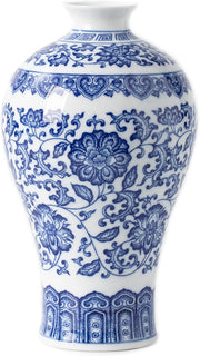 Blue White Ceramic Vase Chinoiserie Floral Table Centerpiece 9 Inch