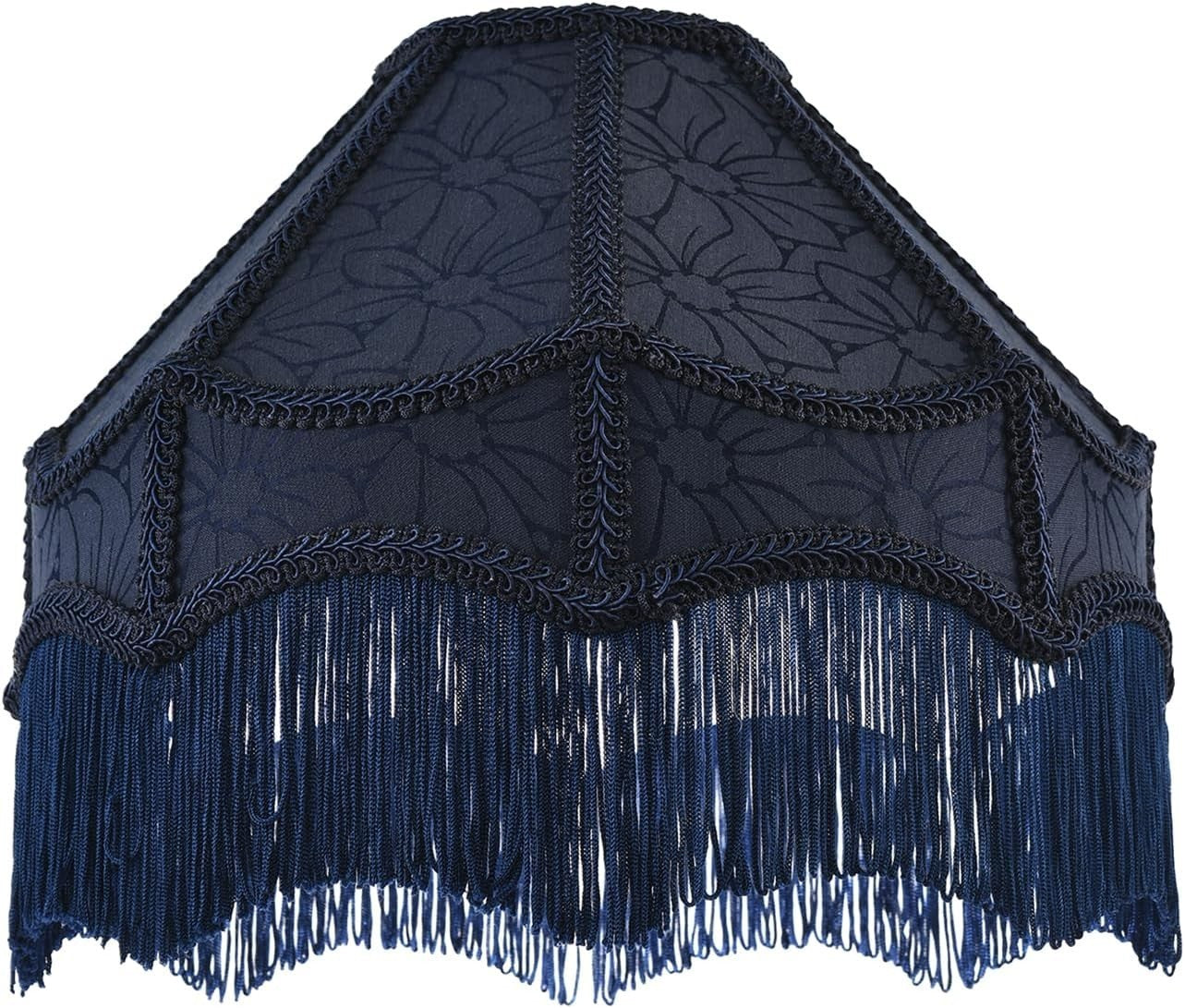 Victorian Empire Lampshade Midnight Blue Floral Tassels Pendant Table Lamp