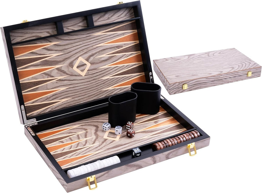 Deluxe 15in Wooden Backgammon Set Folding Luxury Board Game Travel