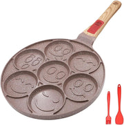 4-Cup Egg Pan Non-Stick Pancake Skillet w/ Lid & Detachable Handle Black