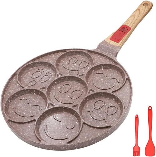 4-Cup Egg Pan Non-Stick Pancake Skillet w/ Lid & Detachable Handle Black