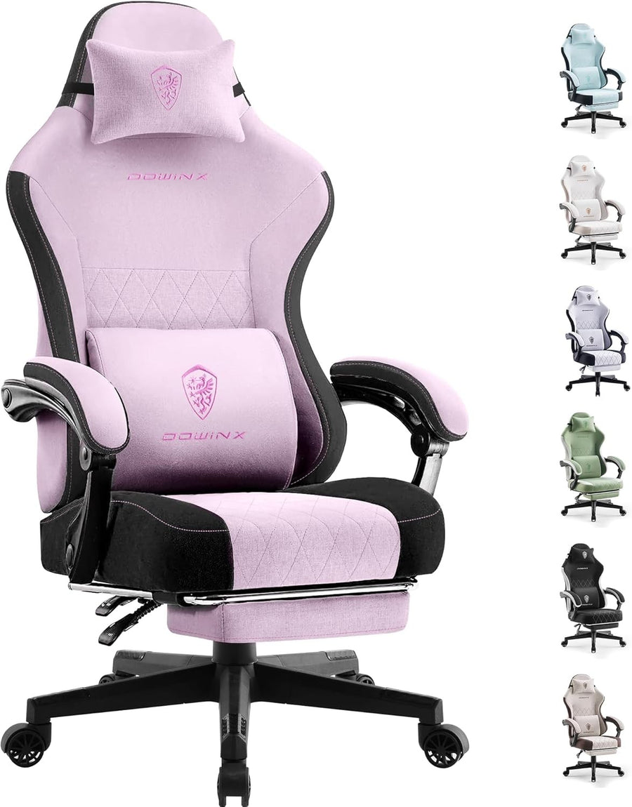 Gaming Chair w/ Footrest Pocket Spring Cushion Massage Pink