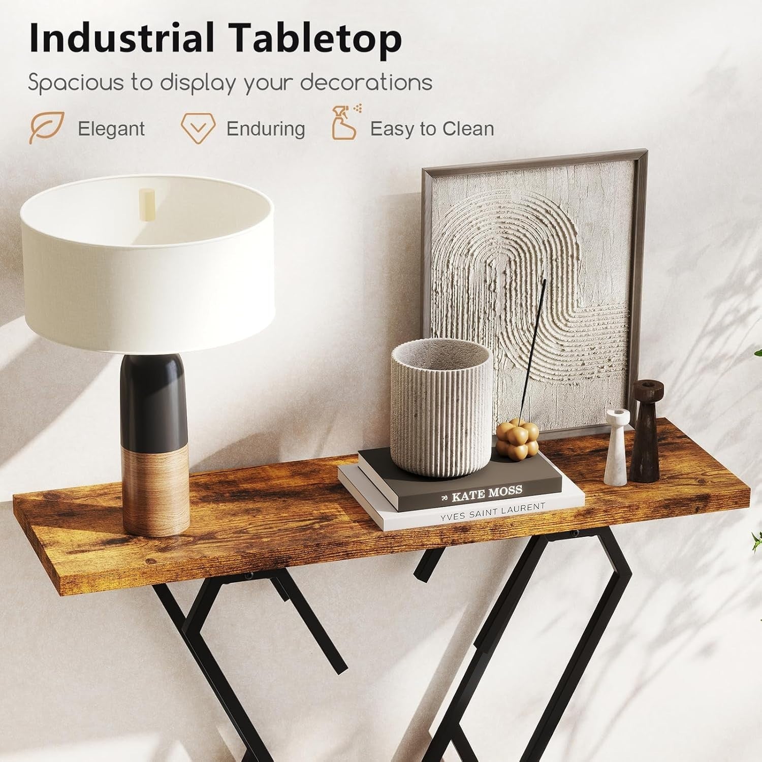 Slim Rustic Console Table Narrow Hallway Desk 100cm Metal Frame Modern