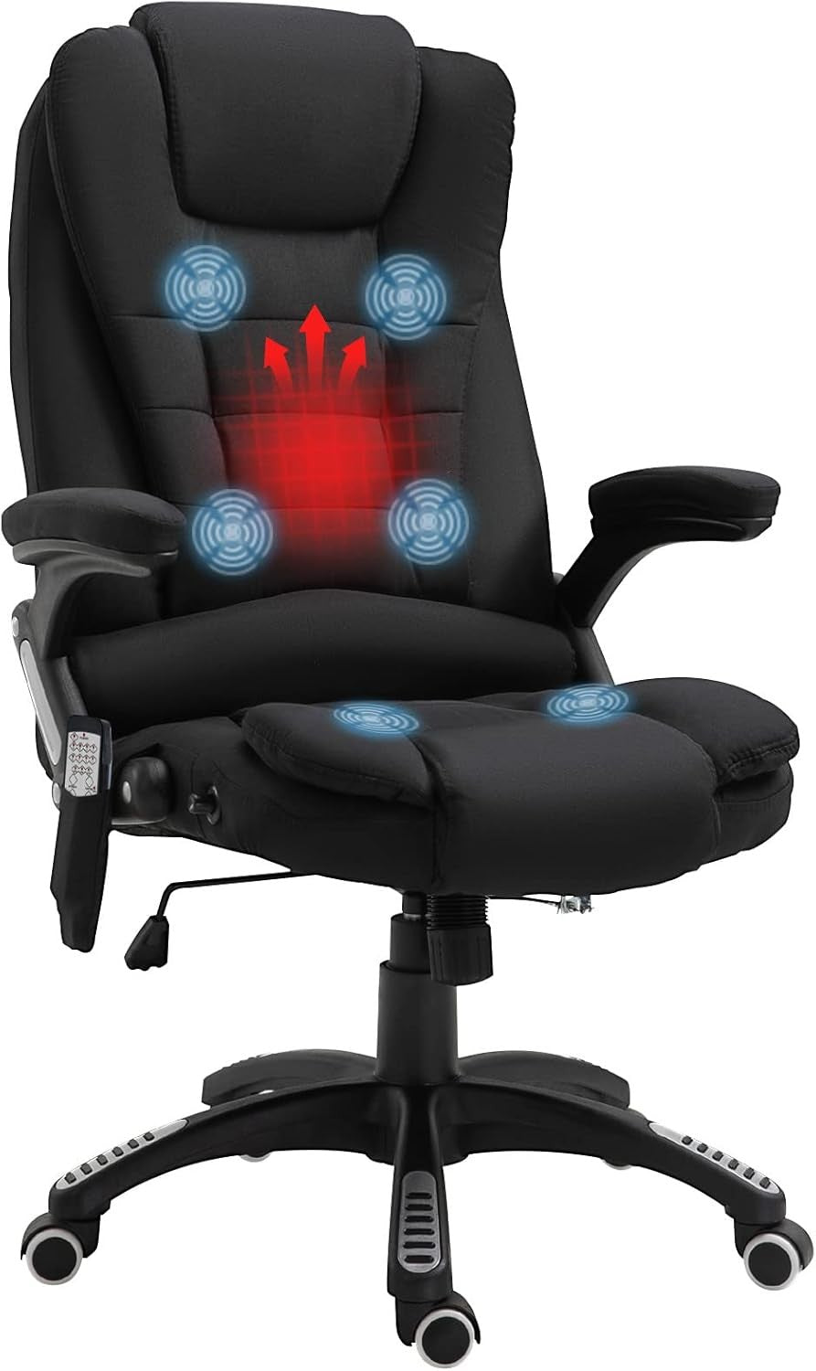 Heated Massage Office Chair 6 Point High Back Recliner Black