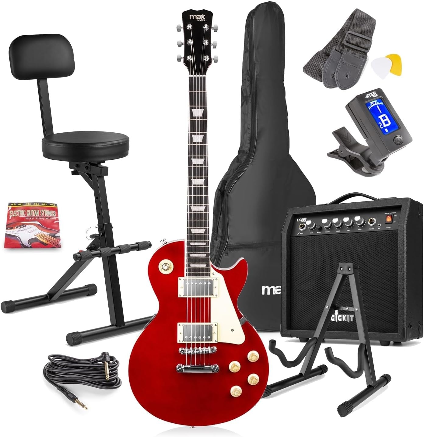 Electric Guitar Starter Kit SC Style 40W Amp Stool Stand Red