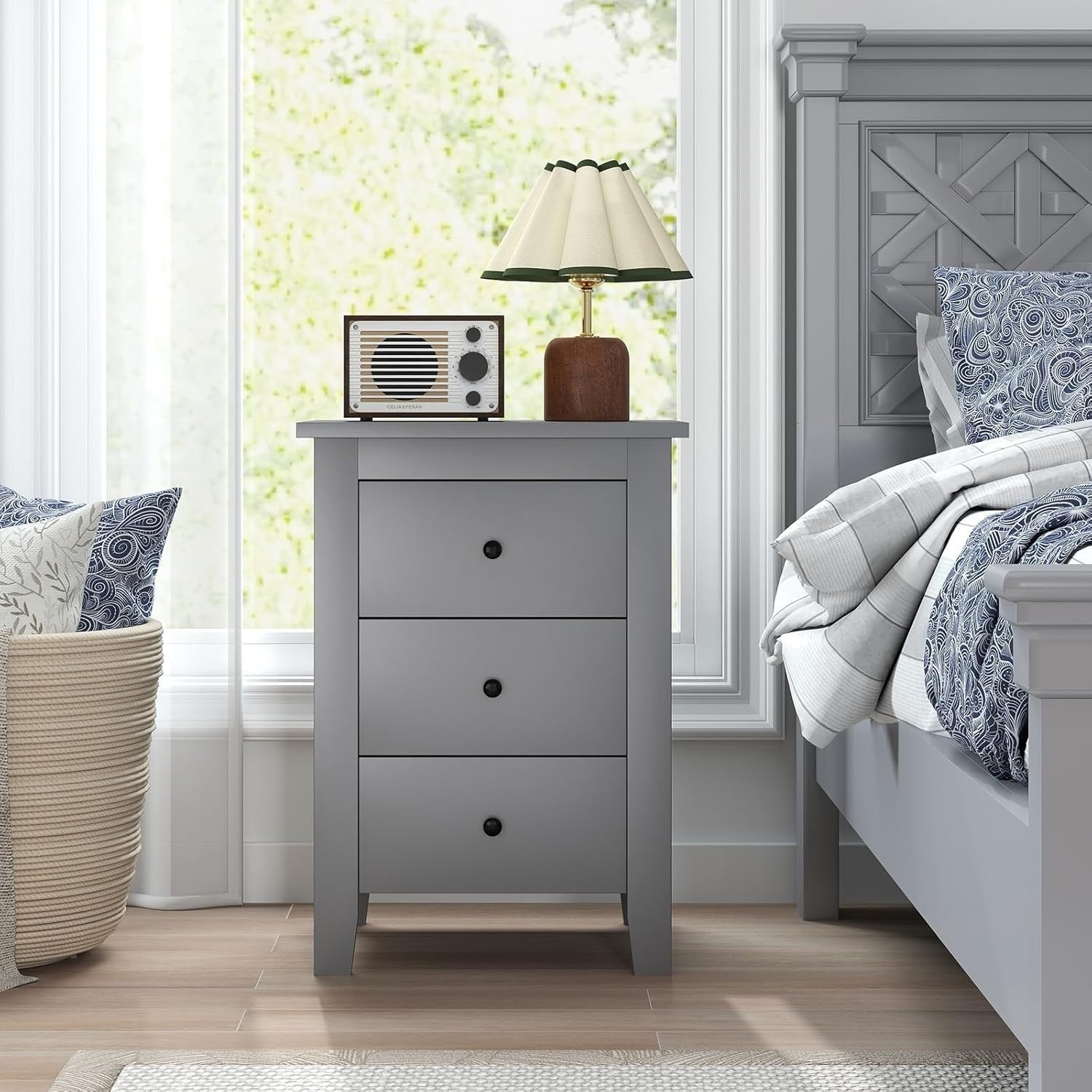 Set of 2 Grey 3 Drawer Bedside Tables | Modern Wooden Nightstands