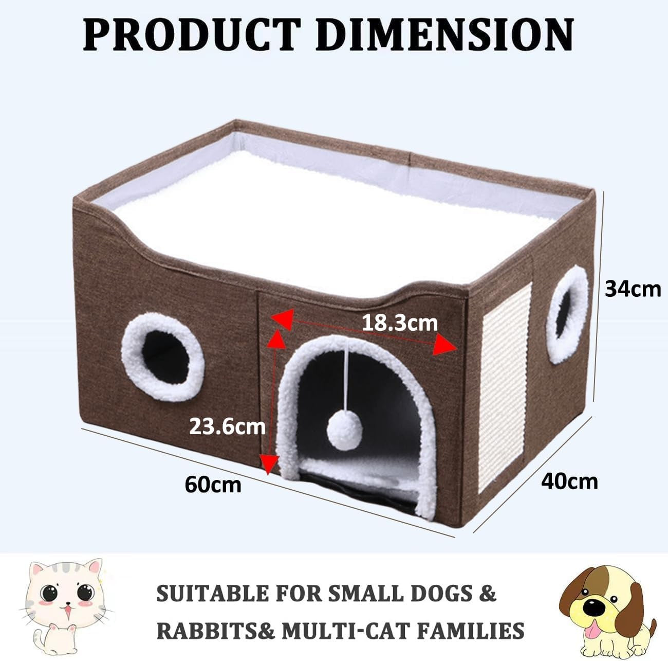 Foldable Cat House Cave Bed 2 Tier Cat Condo w Scratching Board