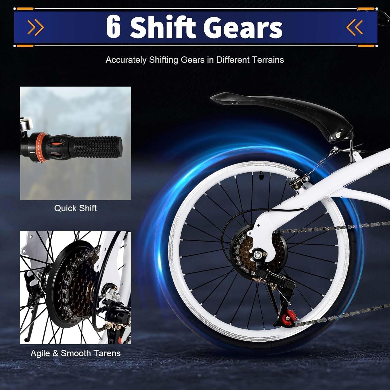 20" Folding Bike Lightweight Alloy 6-Speed Adjustable Height Commuter