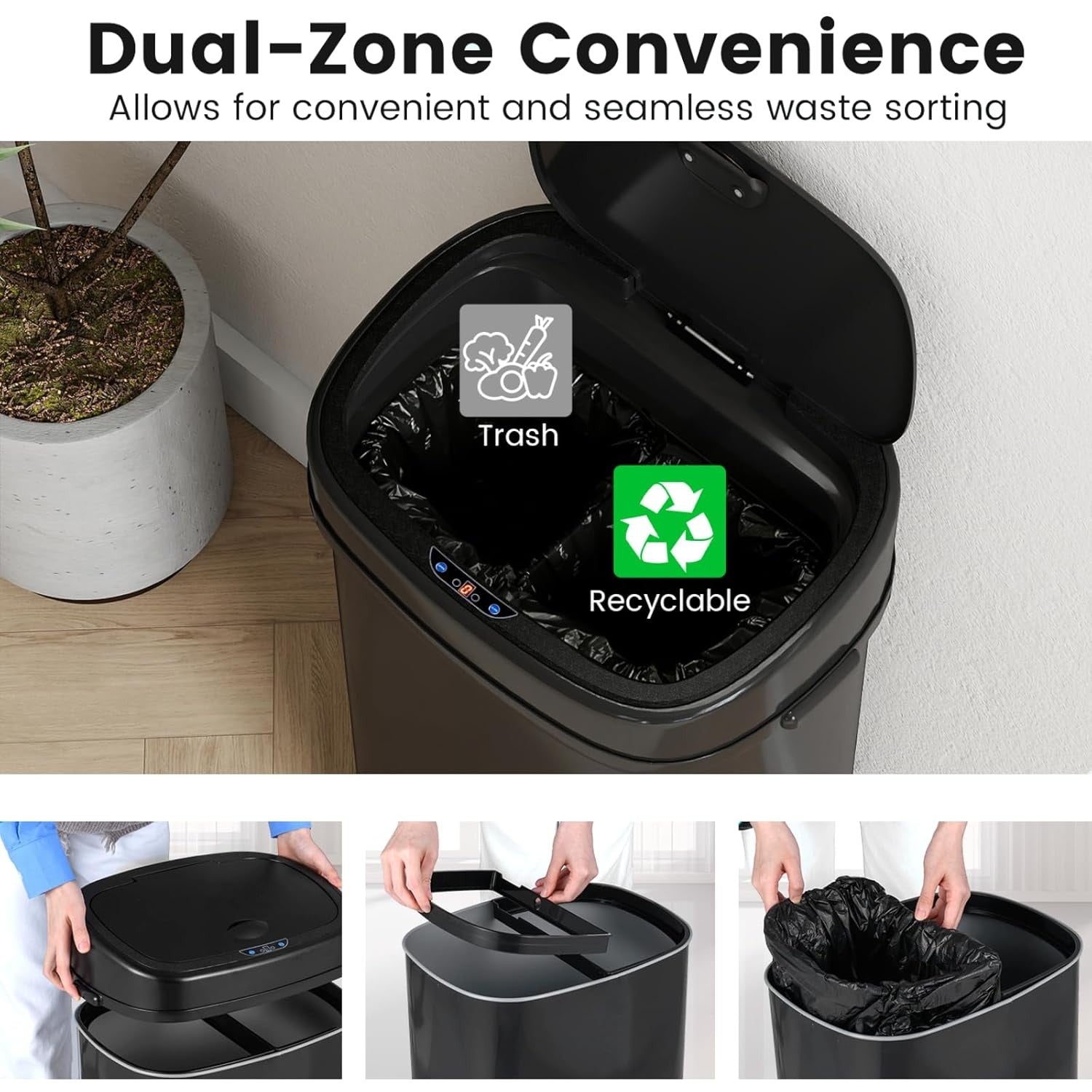 58L Automatic Sensor Kitchen Bin Touchless Soft Close Black