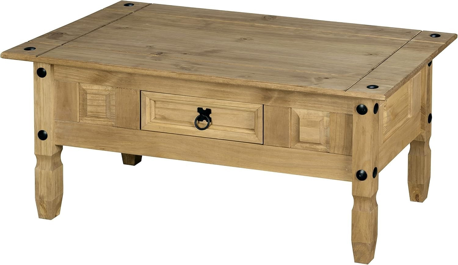 Solid Pine Coffee Table with Drawer & Wax Finish, Rectangular 95x50cm