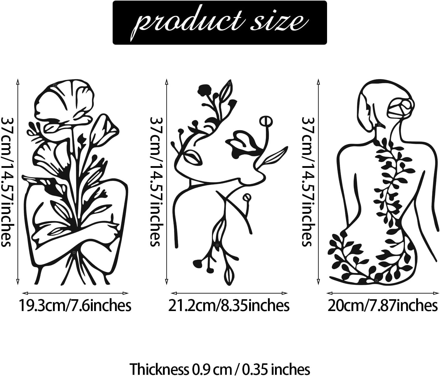 3Pcs Metal Wall Art Minimalist Abstract Woman Plant Decor
