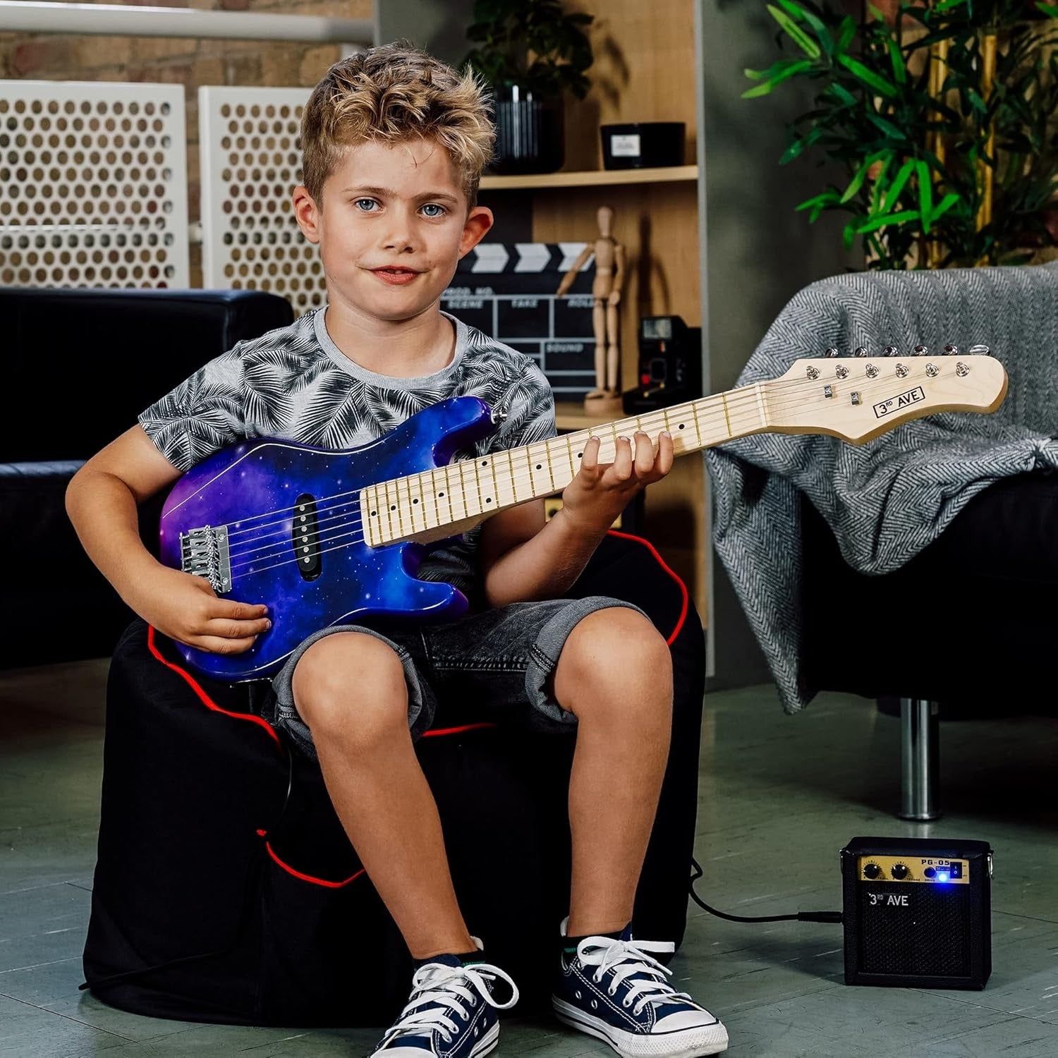 Kids 1/4 Size Electric Guitar Starter Pack Amp Bag Purple Galaxy