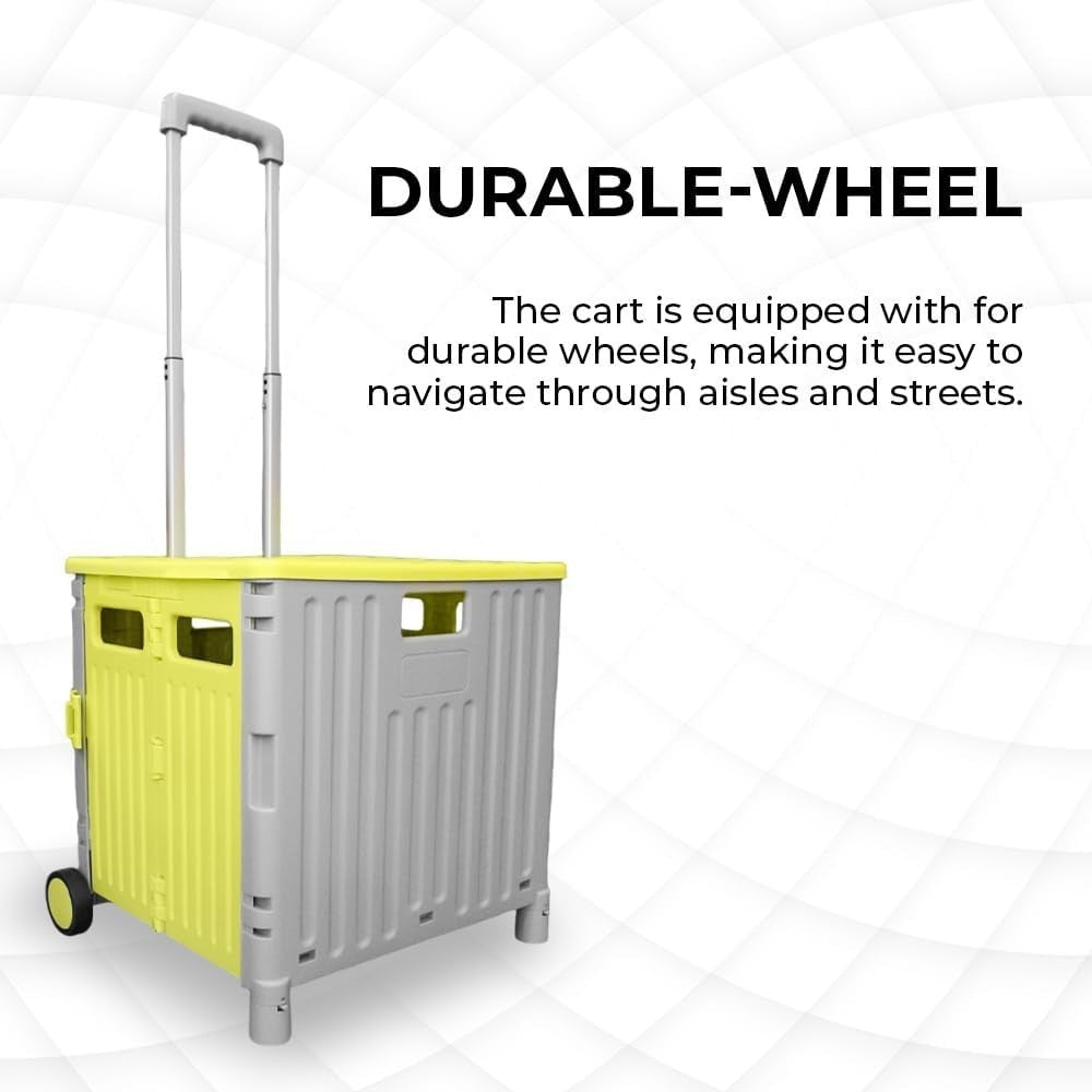 50L Foldable Shopping Trolley Cart with 2 Wheels & Telescopic Handle Yellow