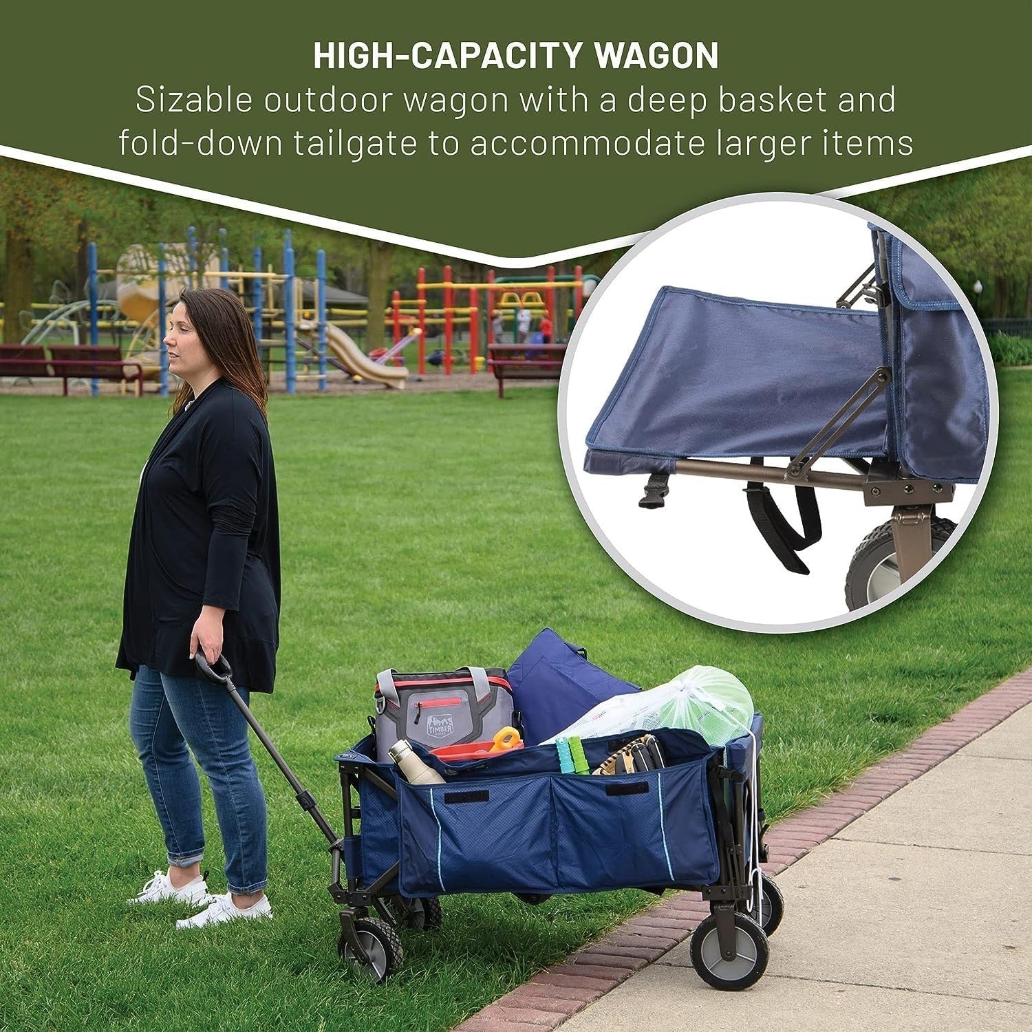 Blue Tailgate Folding Wagon Heavy Duty All-Terrain Camping Trolley