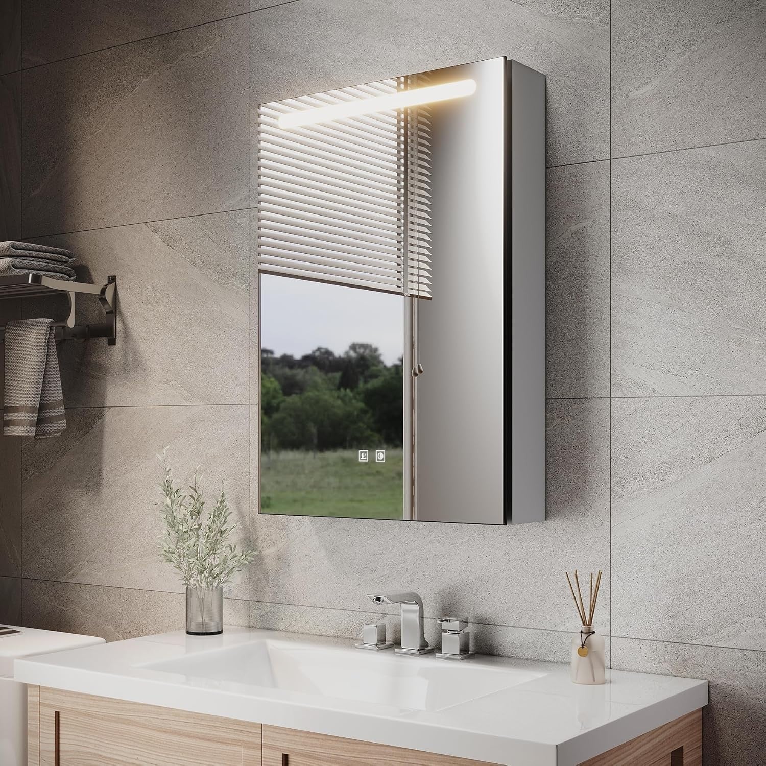 LED Bathroom Mirror Cabinet Wall Mounted with Anti-Fog & Hidden Storage