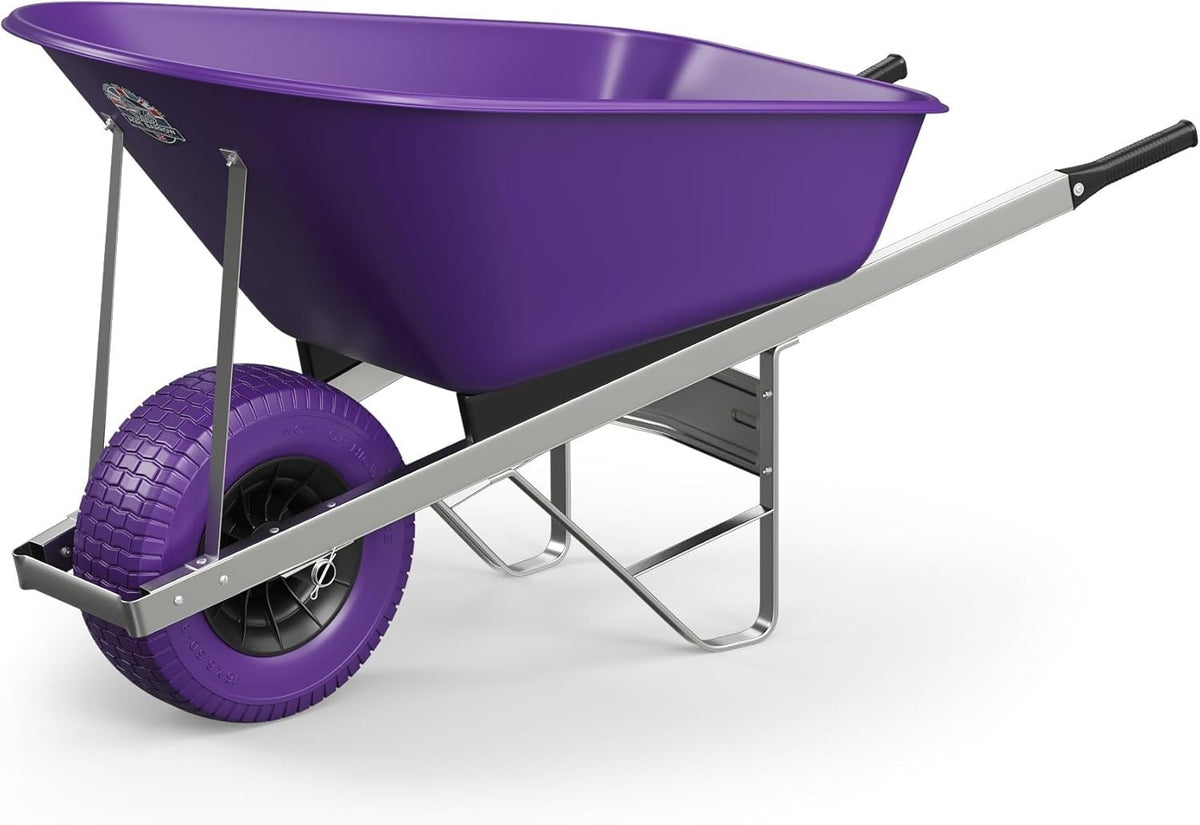120L 1-Wheel Garden Wheelbarrow Purple– Puncture Proof Fat Tyre Heavy Duty Frame