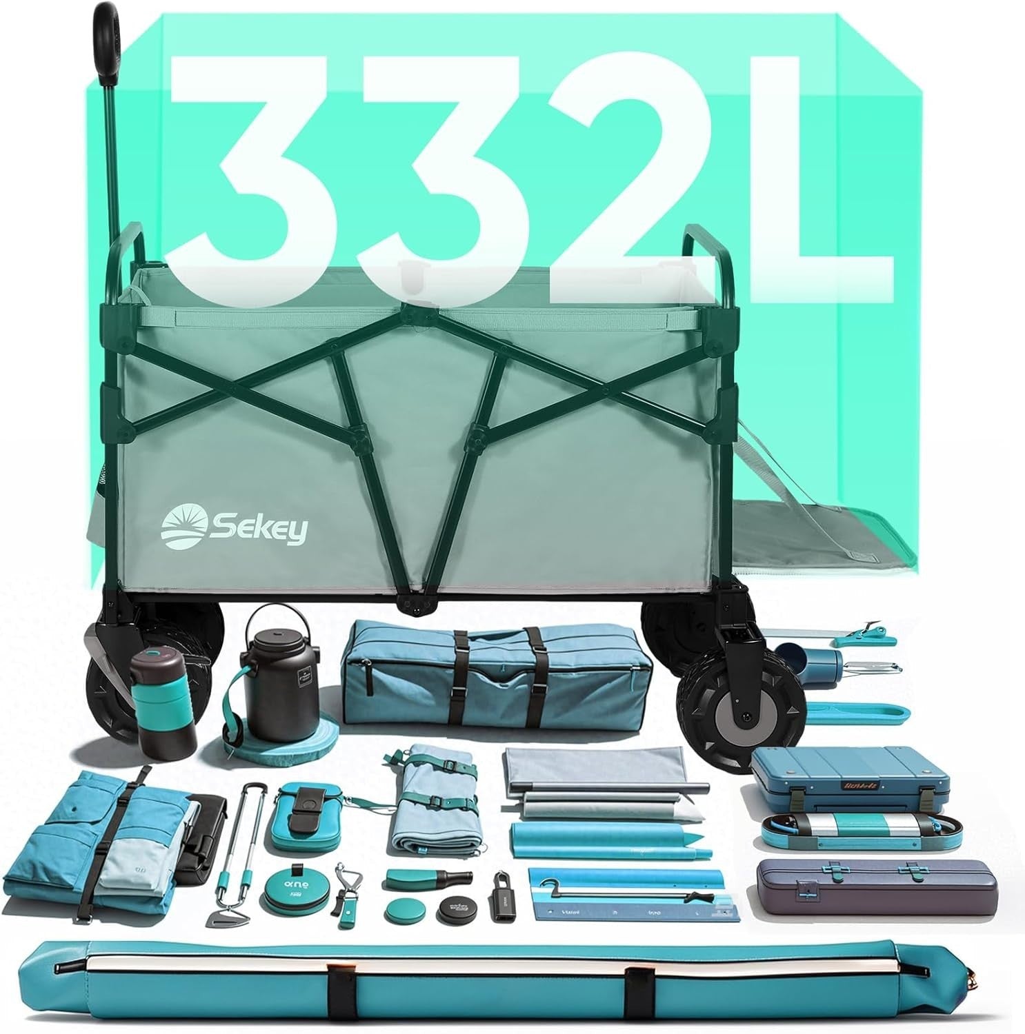 Grey 332L Folding Camping Wagon 350lb Heavy Duty All Terrain Festival Trolley