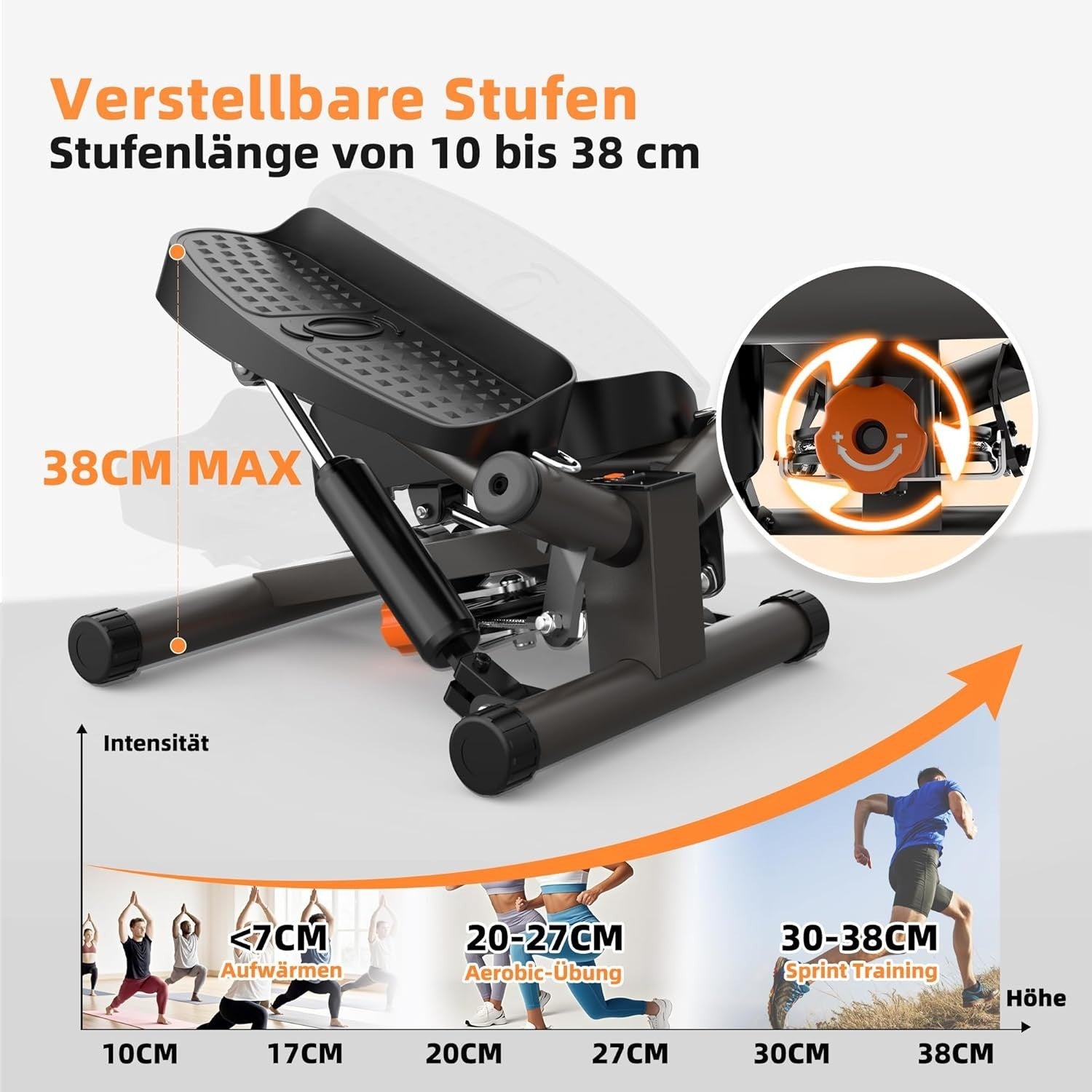 Mini Stepper w/ LCD Monitor, Resistance Bands & Non-Slip Pedals for Full-Body