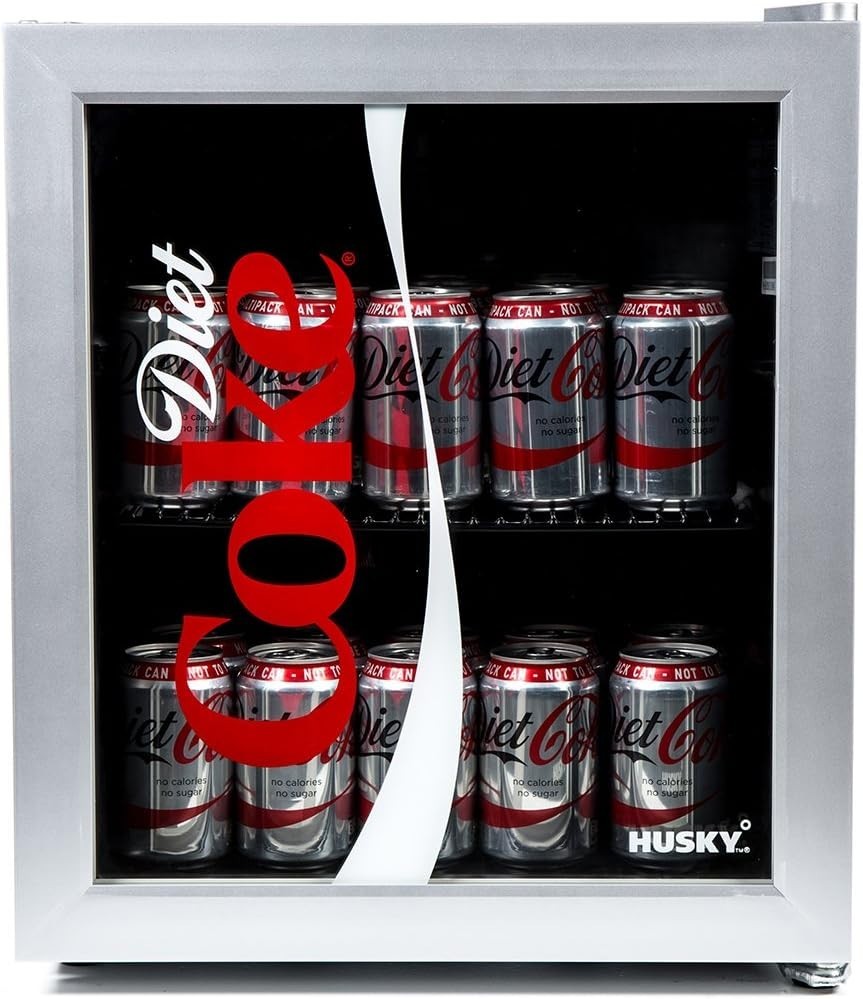 46L Silver Diet Coke Mini Fridge Glass Door Tabletop Cooler Bedroom Office