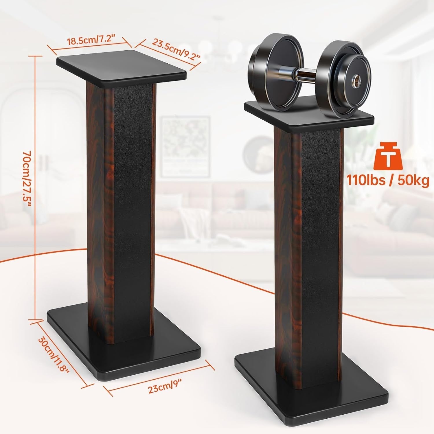 70cm Wood Speaker Stands HiFi Floor MDF Sand Fill Heavy Duty Pair