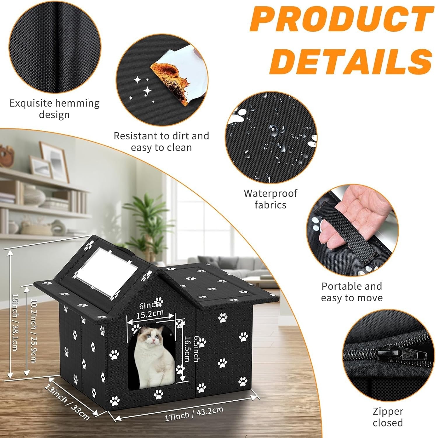 Waterproof Foldable Outdoor Cat House with Soft Mat– Winter Shelter 33x38x43cm