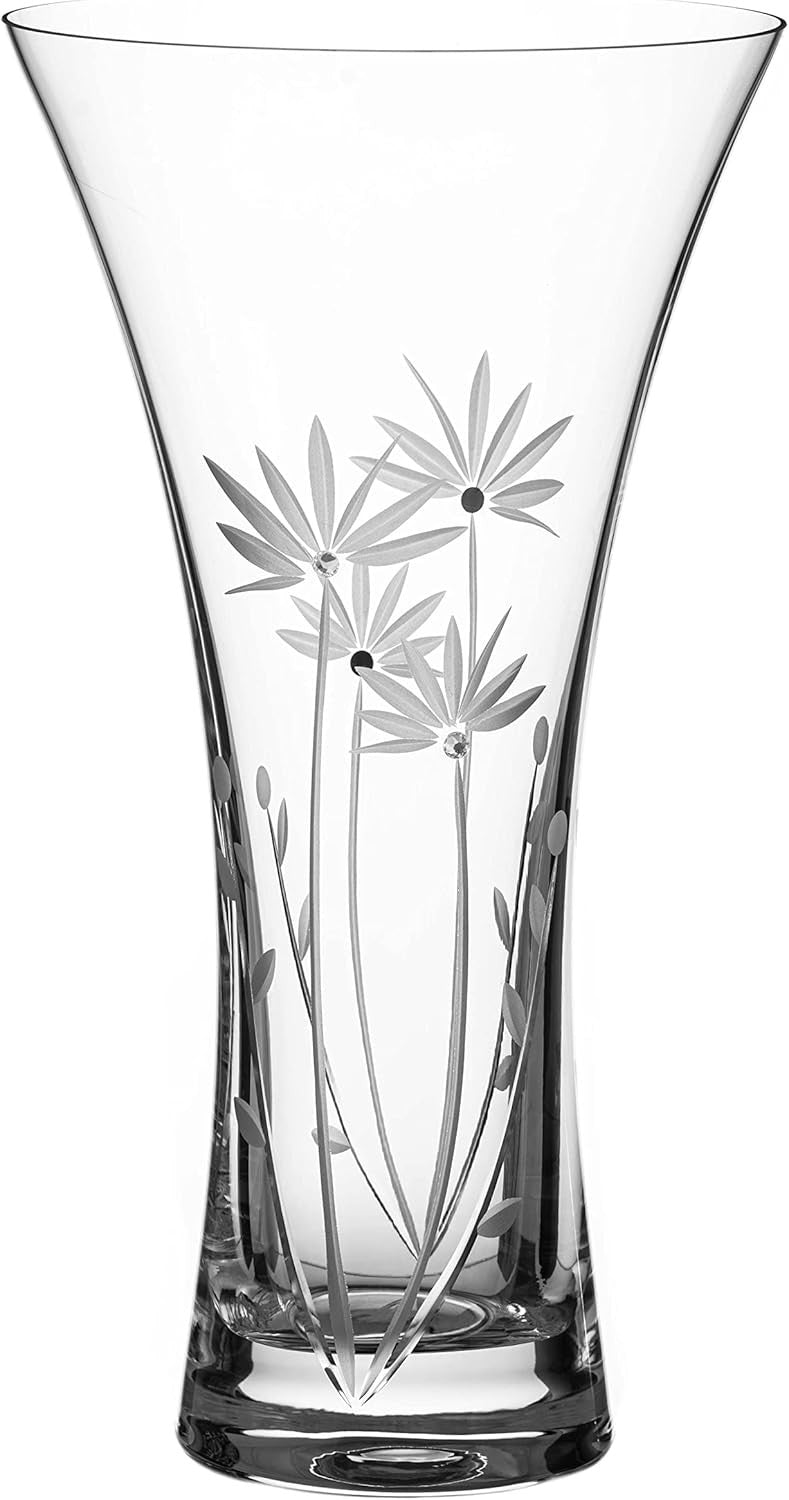 Crystal Glass Trumpet Flower Vase 25cm Tall Hand Cut Floral Home Décor