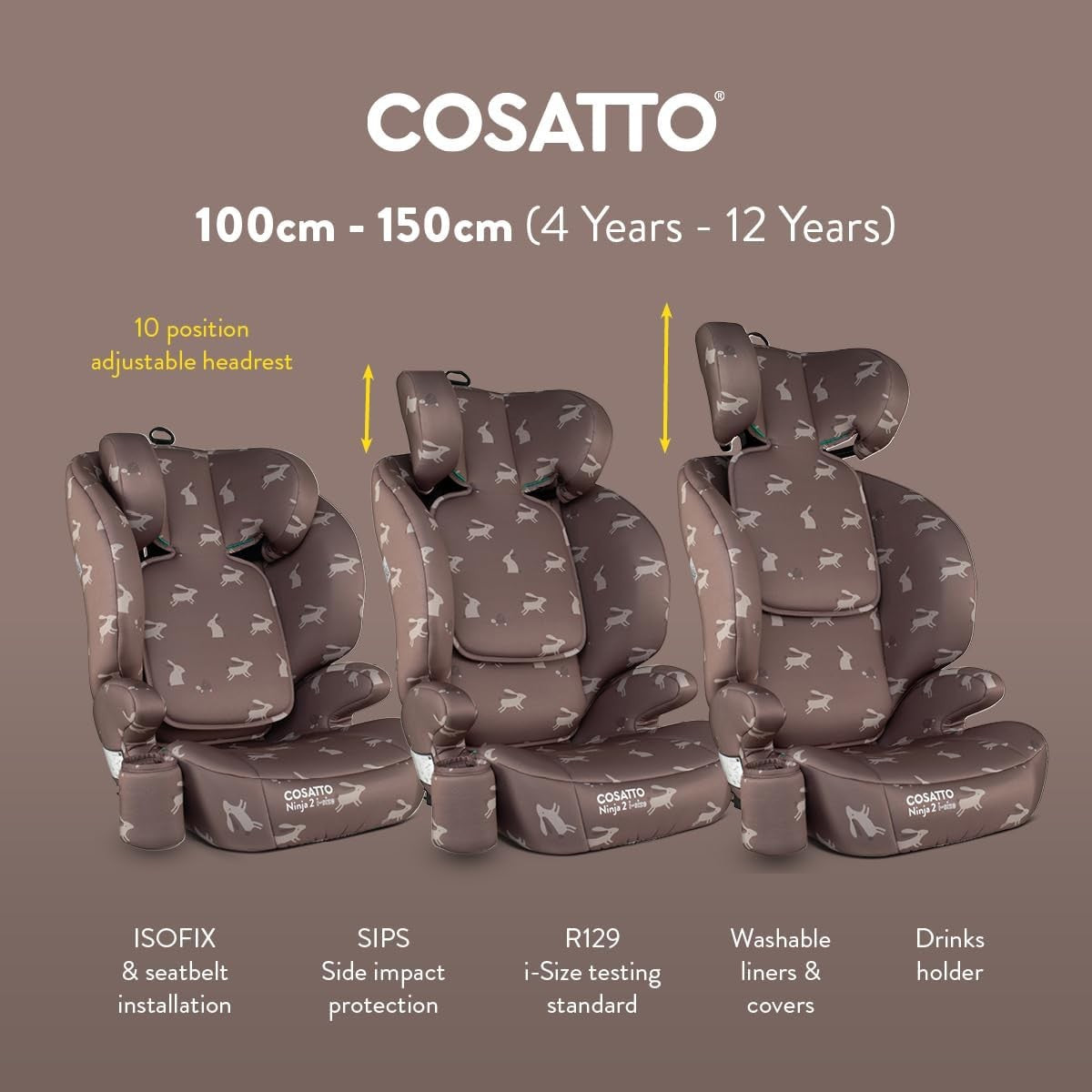 Highback Booster Seat ISOFIX i-Size Group 2/3 4–12Y Adjustable Headrest