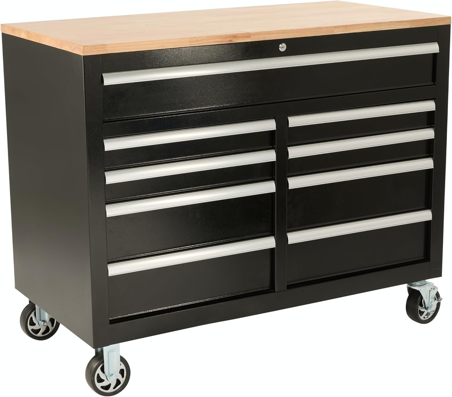 Mobile Rolling Workbench with 9 Drawers Solid Wood Top Locking Steel 1200mm