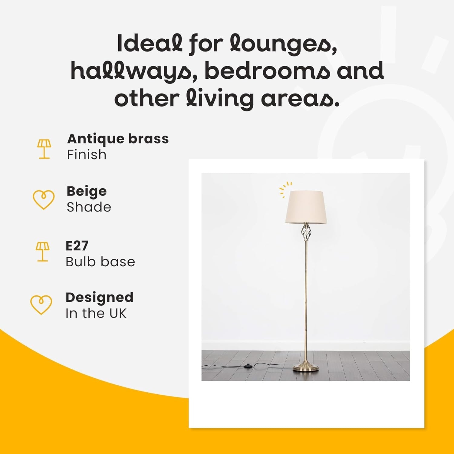 Antique Brass Twist Floor Lamp with Beige Tapered Shade Classic Standing Light