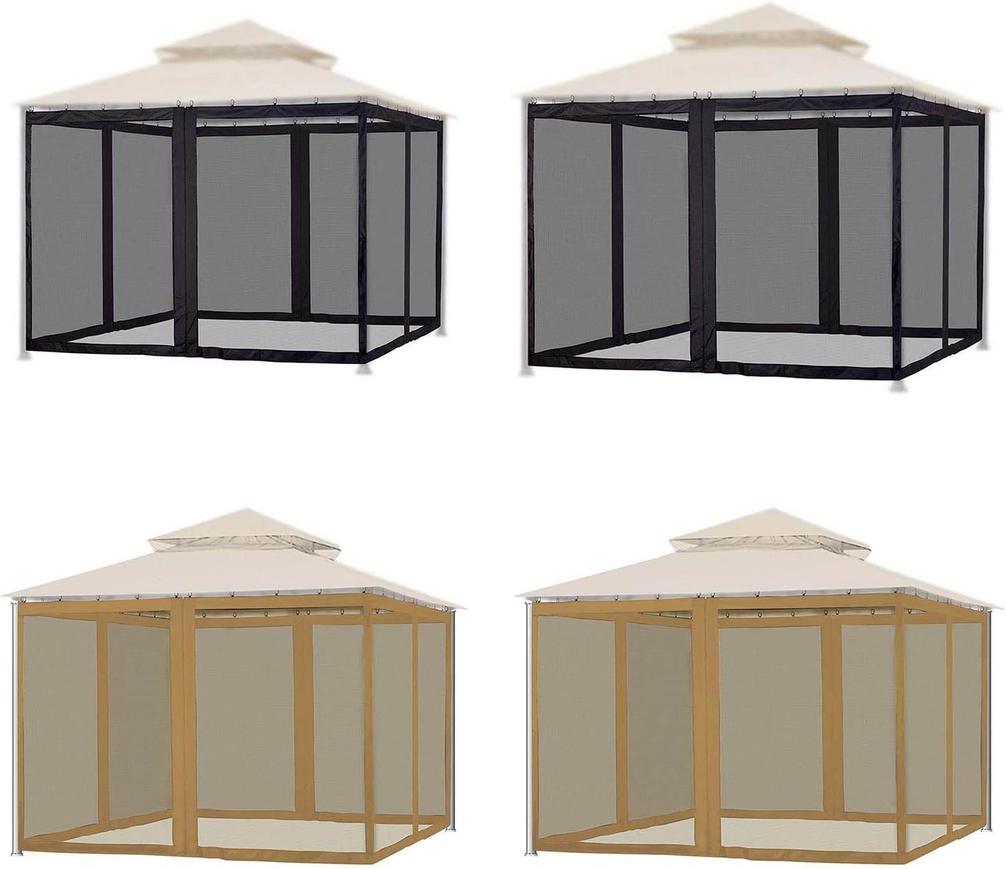 3x3m Gazebo Mosquito Net Walls Set Black Zipper Panels Insect Screen
