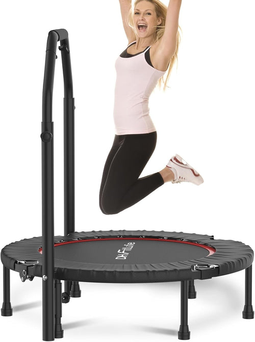 40” Foldable Fitness Trampoline Indoor Rebounder w Adjustable Handle 150KG