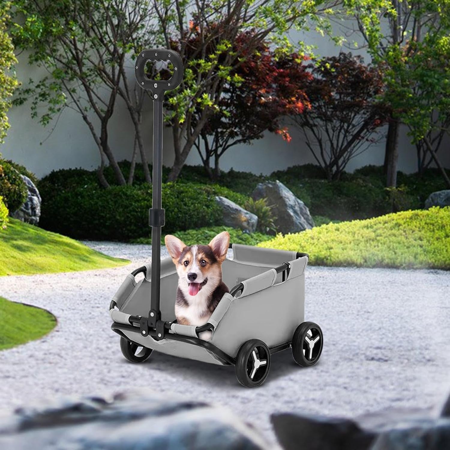 Grey Foldable Pet Wagon Stroller Dog & Cat Travel Trolley for Small Pets