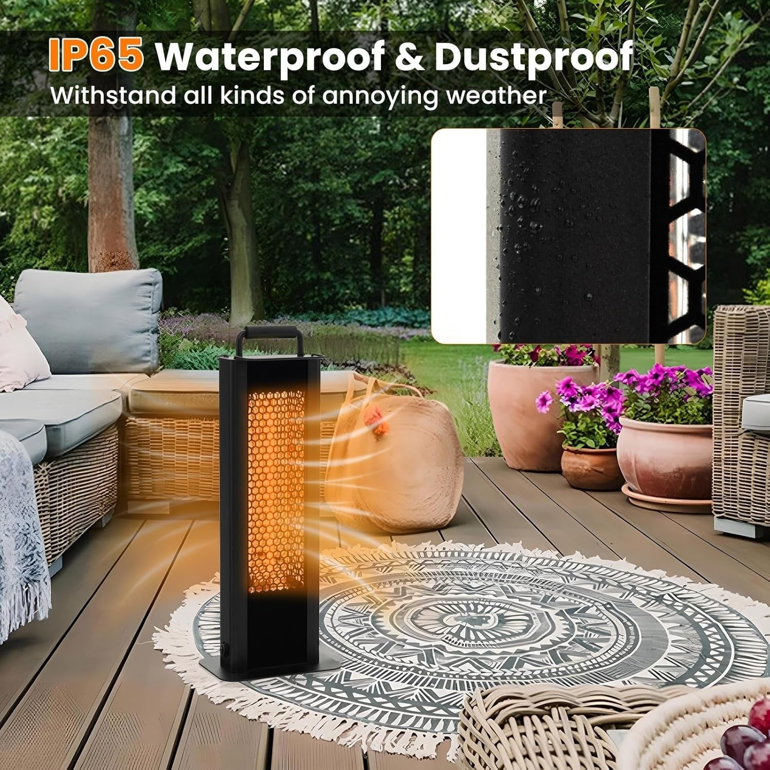 Outdoor Electric Patio Heater 1200W Double-Sided Infrared Waterproof Safe