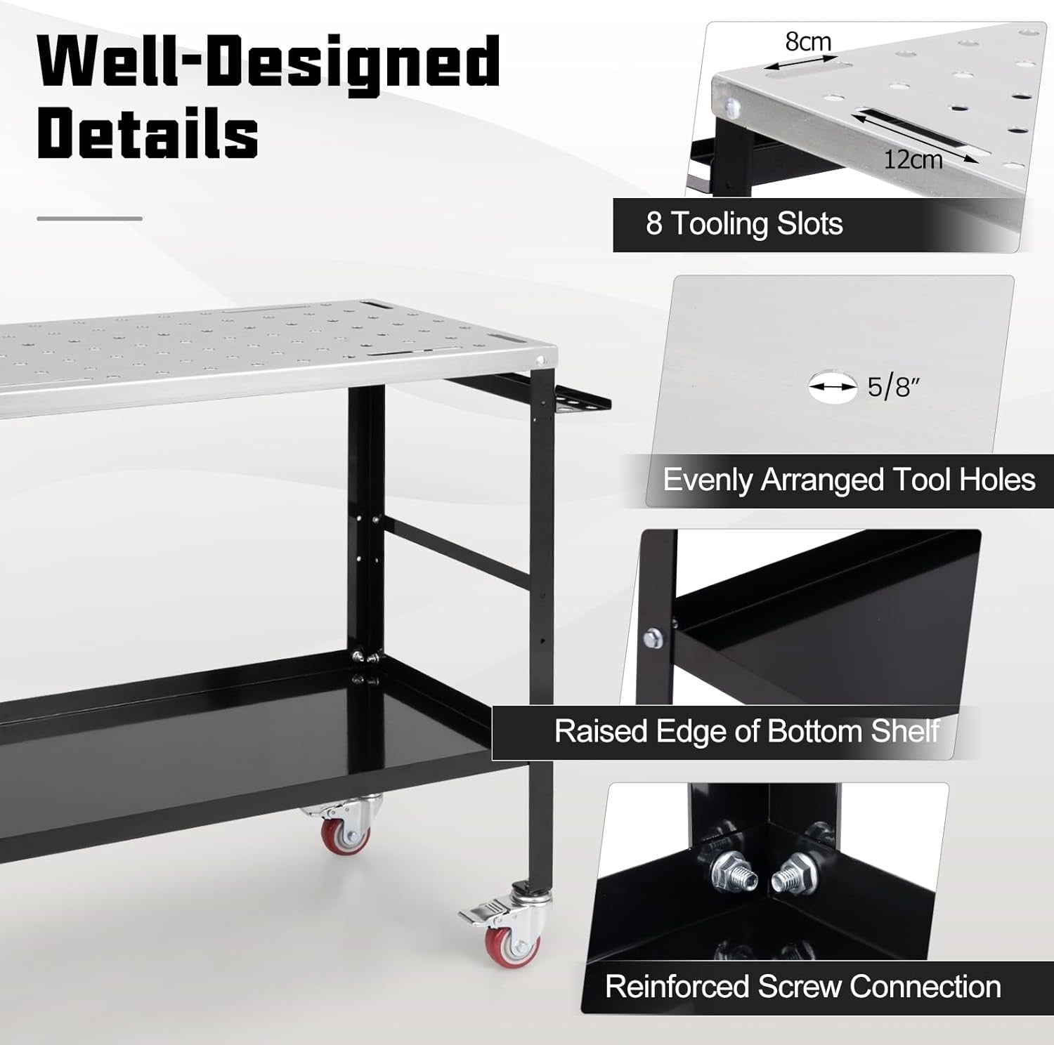 Heavy Duty Welding Table on Wheels 36x18 580kg Workbench Tool Rack Fixture Holes