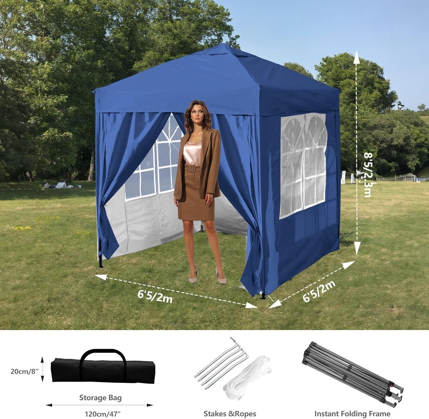 3x3M Blue Pop Up Gazebo with Removable Sidewalls, Heavy-Duty Frame & Waterproof