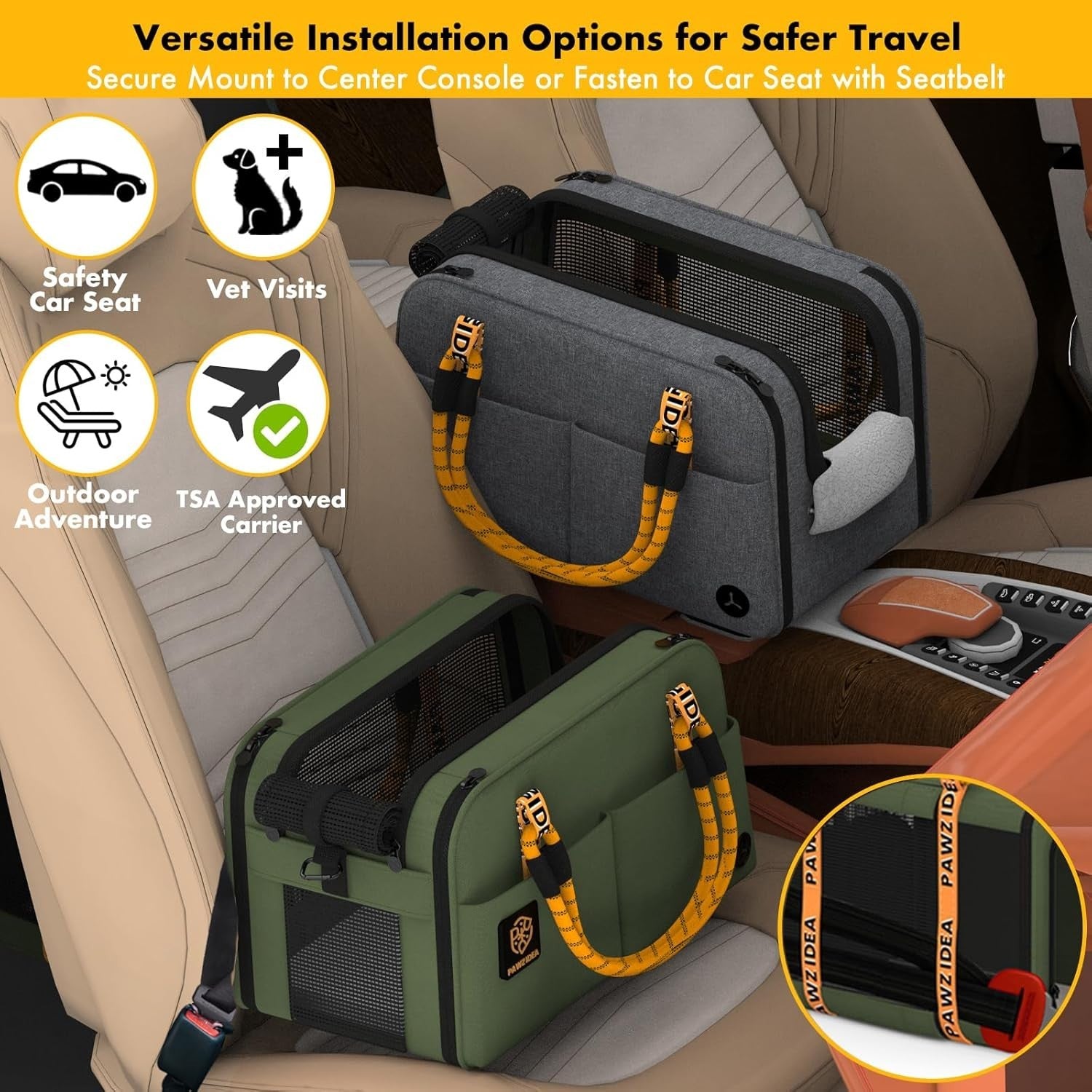 Console Dog Car Seat Pet Carrier Booster Travel Bag Small Dogs Cats