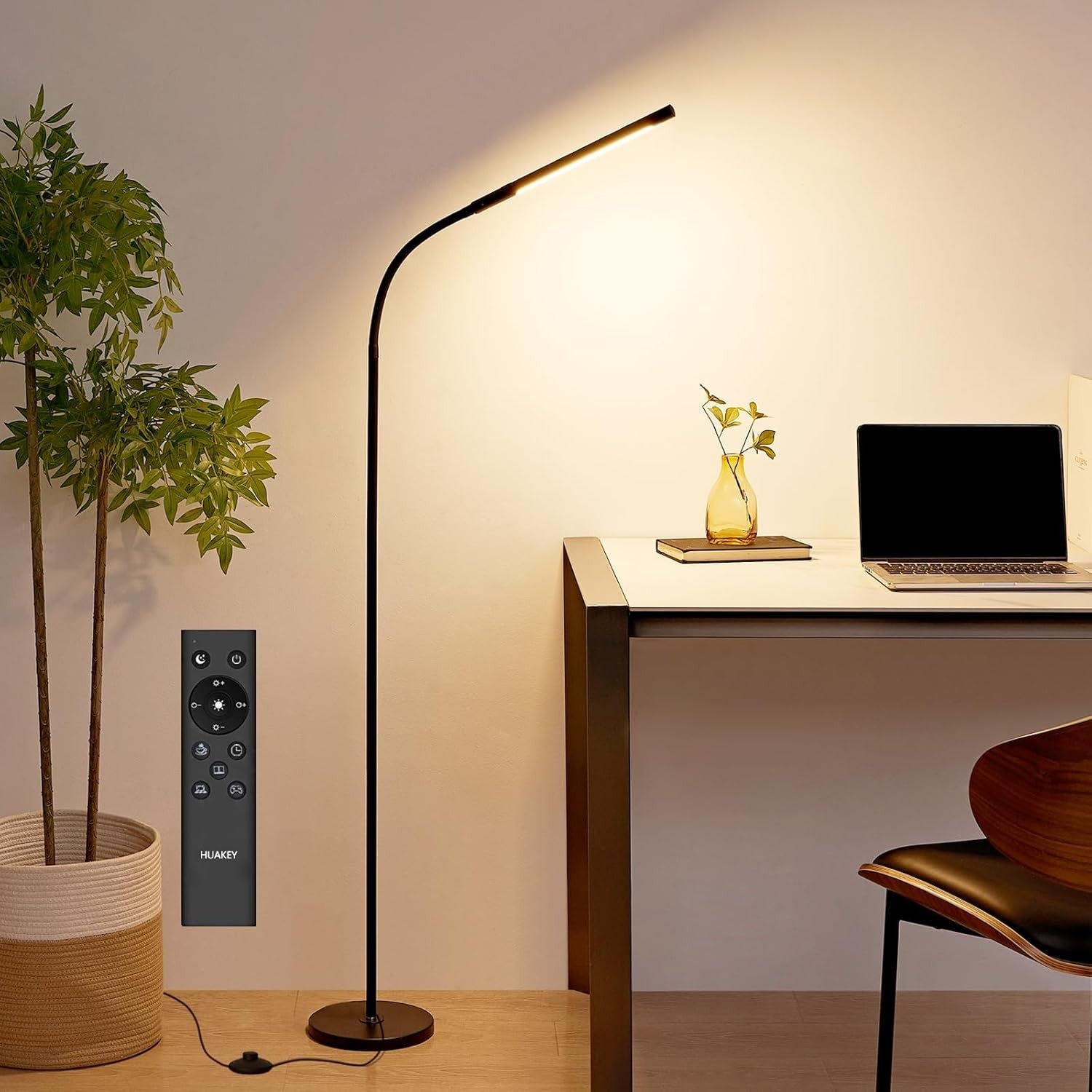 LED Floor Lamp Dimmable Adjustable Reading Light Remote Touch Timer Black