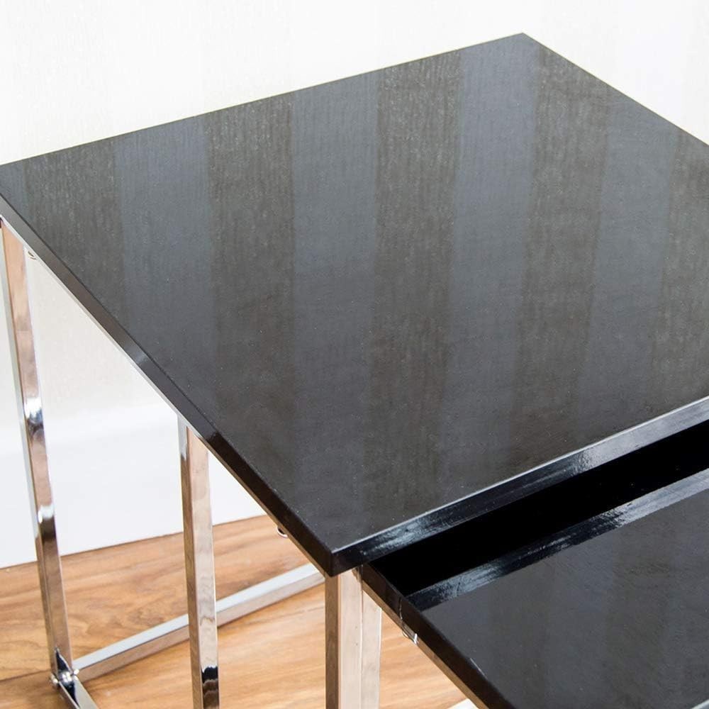 3pc Modern Black Glass Nesting Coffee Tables Set Metal Legs Side End Home Office