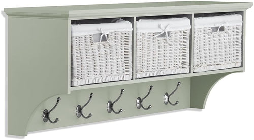 Tetbury Wall Mounted Coat Rack with 3 Storage Baskets | Hanging Shelf 113cm Wide
